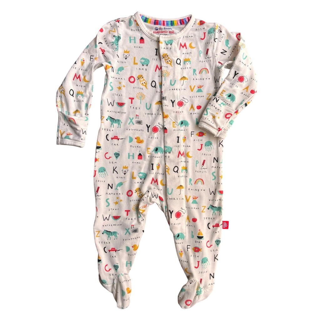 Magnetic Me ABC Love Modal Footie Sleeper 0-3M White Alphabet Baby Pajamas